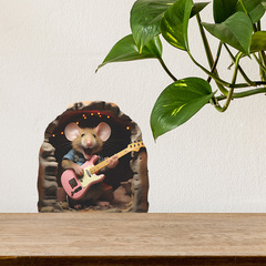 Wholesale Cartoon Mouse Playing Guitar Child's Bedroom Mouse Hole Home Decor Wall Sticker Self Adhesive