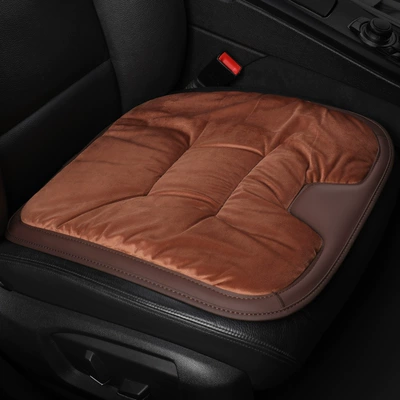 Car Seat Cushion Baby Velvet Flannel Three-Piece Set Thickened Flannel Warm Non-Slip Soft Car Seat Cushion Cross-Border (Seat cushion, seat cover) - single-sided-coffee-brown-no-car-logo