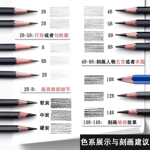 Marley Pencil Sketch Soft Medium Hard Charcoal Pen 2B4B6B10B Drawing Painting Beginner Sketch Pencil 12B14B