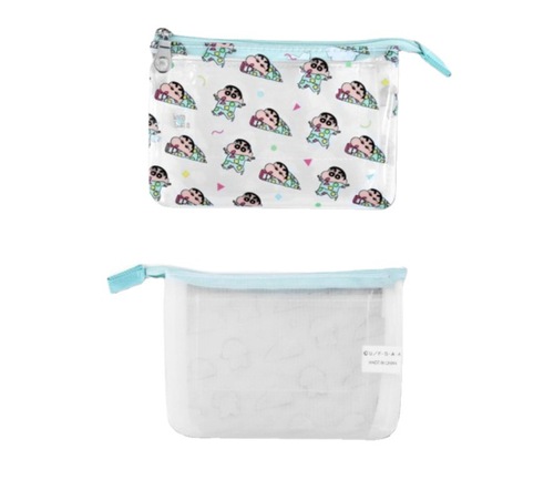 Japanese Crayon Shin-chan cartoon cute pvc transparent waterproof storage bag double layer cosmetic bag coin purse cute