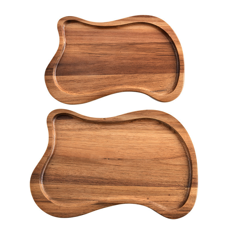Acacia madera rectangular dividida en tres placas de madera de madera creativa taza de té de bocadillos de madera bandeja de madera de café