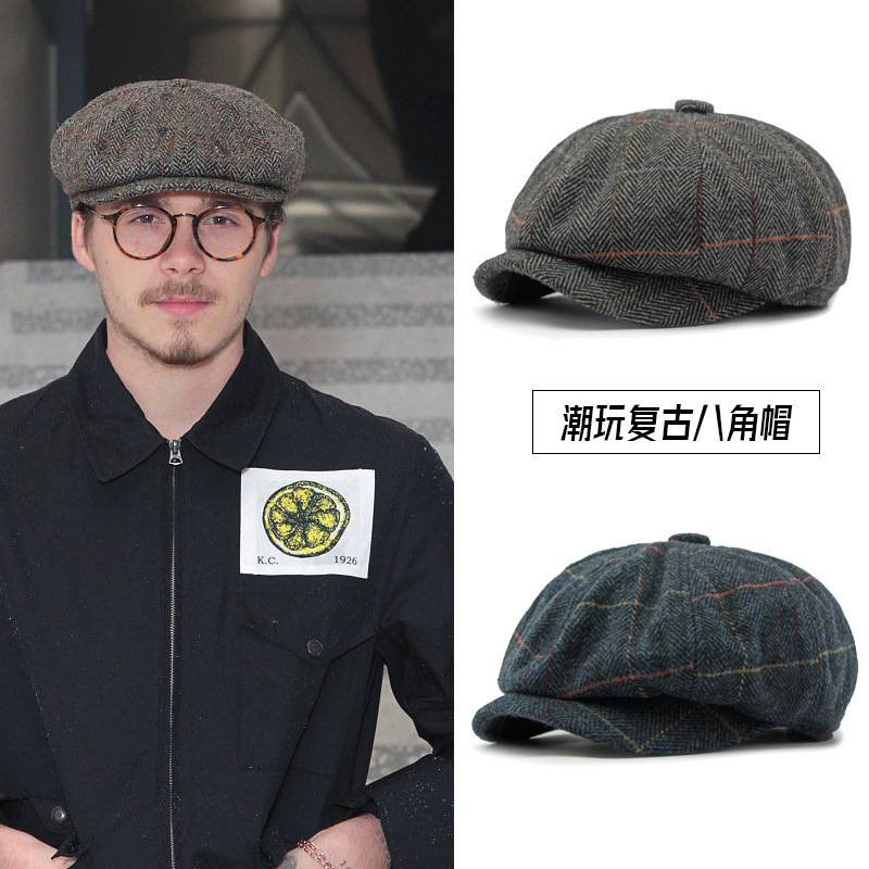 2023 otoño e invierno nuevo sombrero octogonal de los hombres británico retro newsboy sombrero clásico Plaid conductor sombrero pintor sombrero mujeres