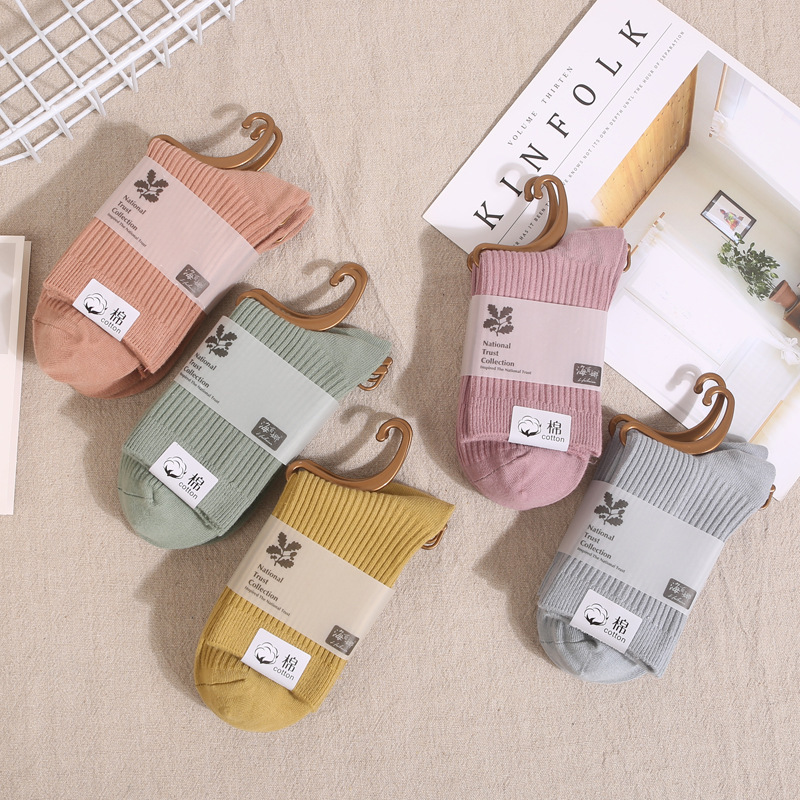 Autumn and winter double needle socks ladies cotton socks color tube socks candy color casual ladies thick cotton socks wholesale