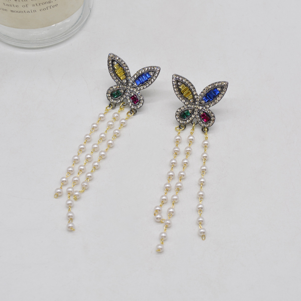 Fashion Diamond Butterfly Long Tassel Pearl Alloy Drop Earrings display picture 4