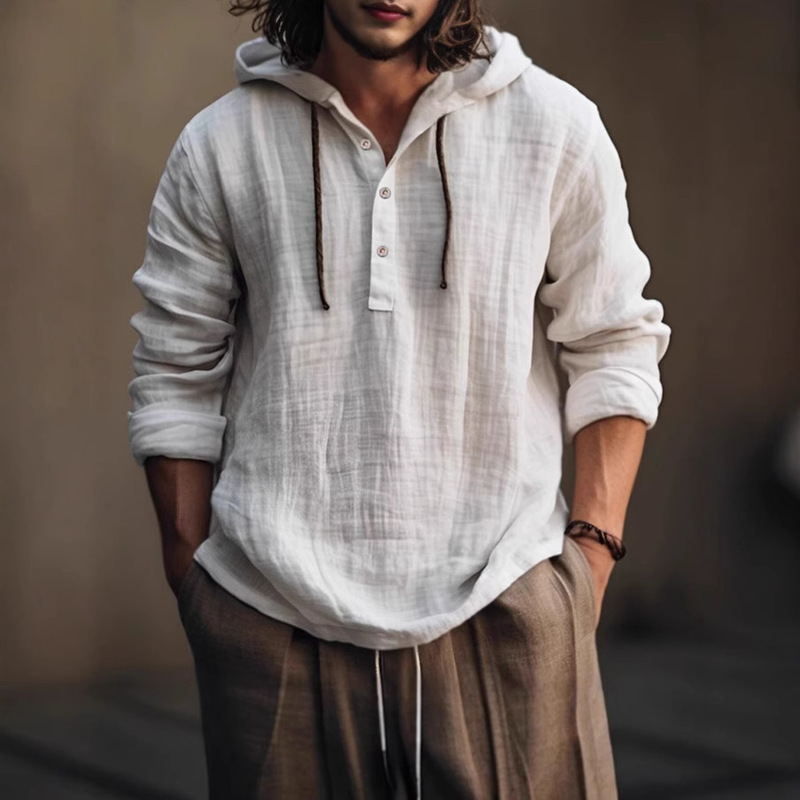 Wish Cotton and Linen Hooded Sweatshirt Long-Sleeved Casual Solid Color Trendy Cross-Border Hoodie Light Mature Casual Style Simple Casual