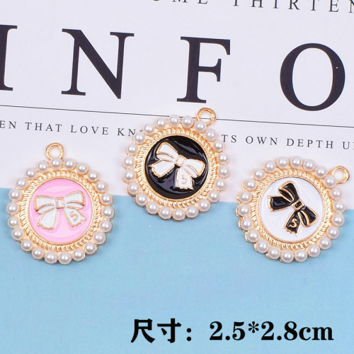 Korean style oil dripping small round pearl bow hair accessories keychain pendant diy alloy jewelry accessories