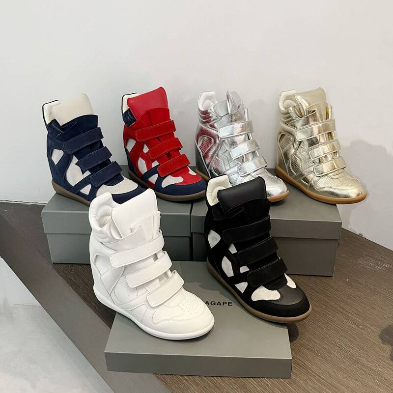 Genuine Leather Shoes for Women, Height-Increasing for Petite Figures, 2026 Spring New Style, Versatile High-Top Breathable Sports Casual Shoes