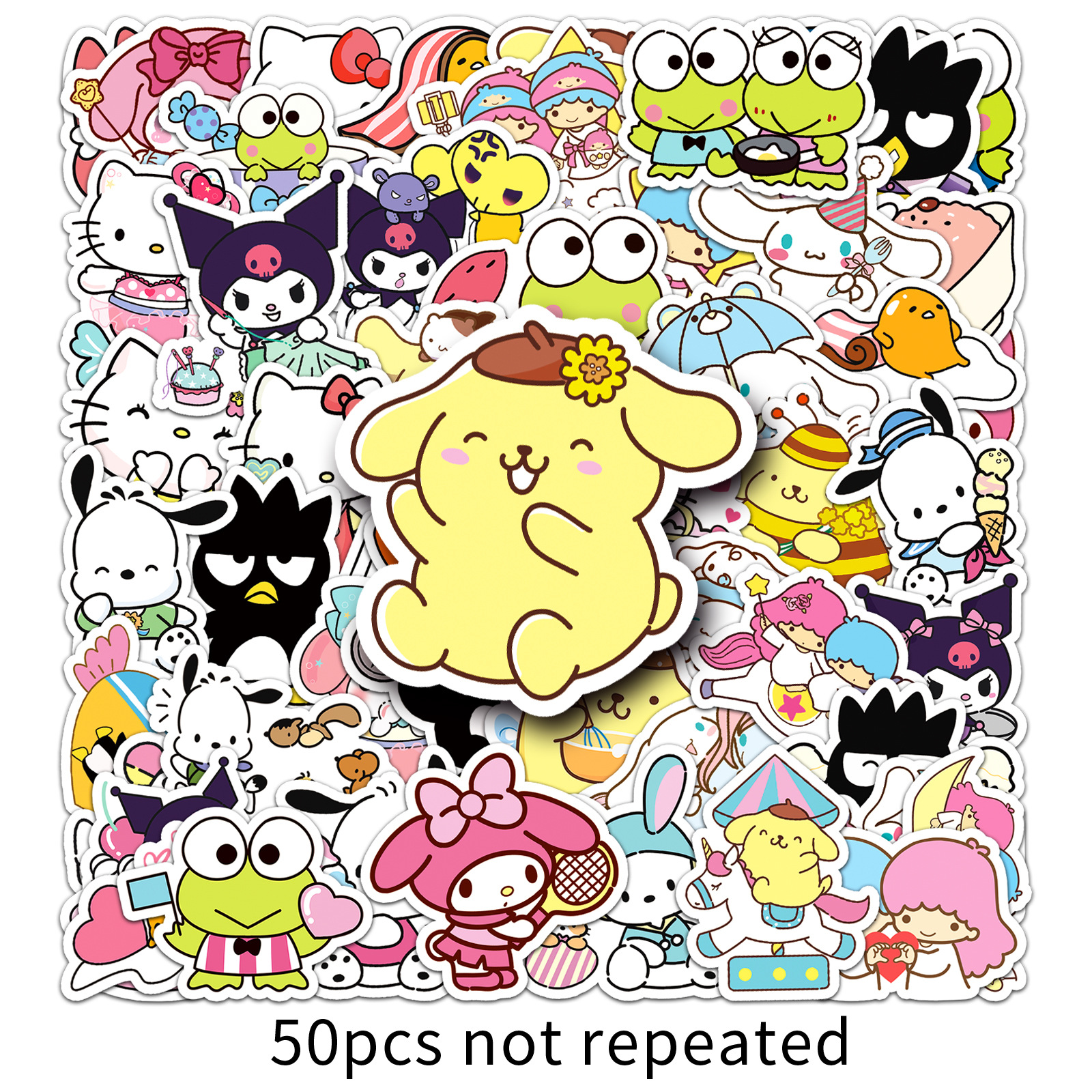 100 Mixed-Style Cute Kuromi, Cinnamoroll, and My Melody Cartoon Stickers for Notebook Decoration