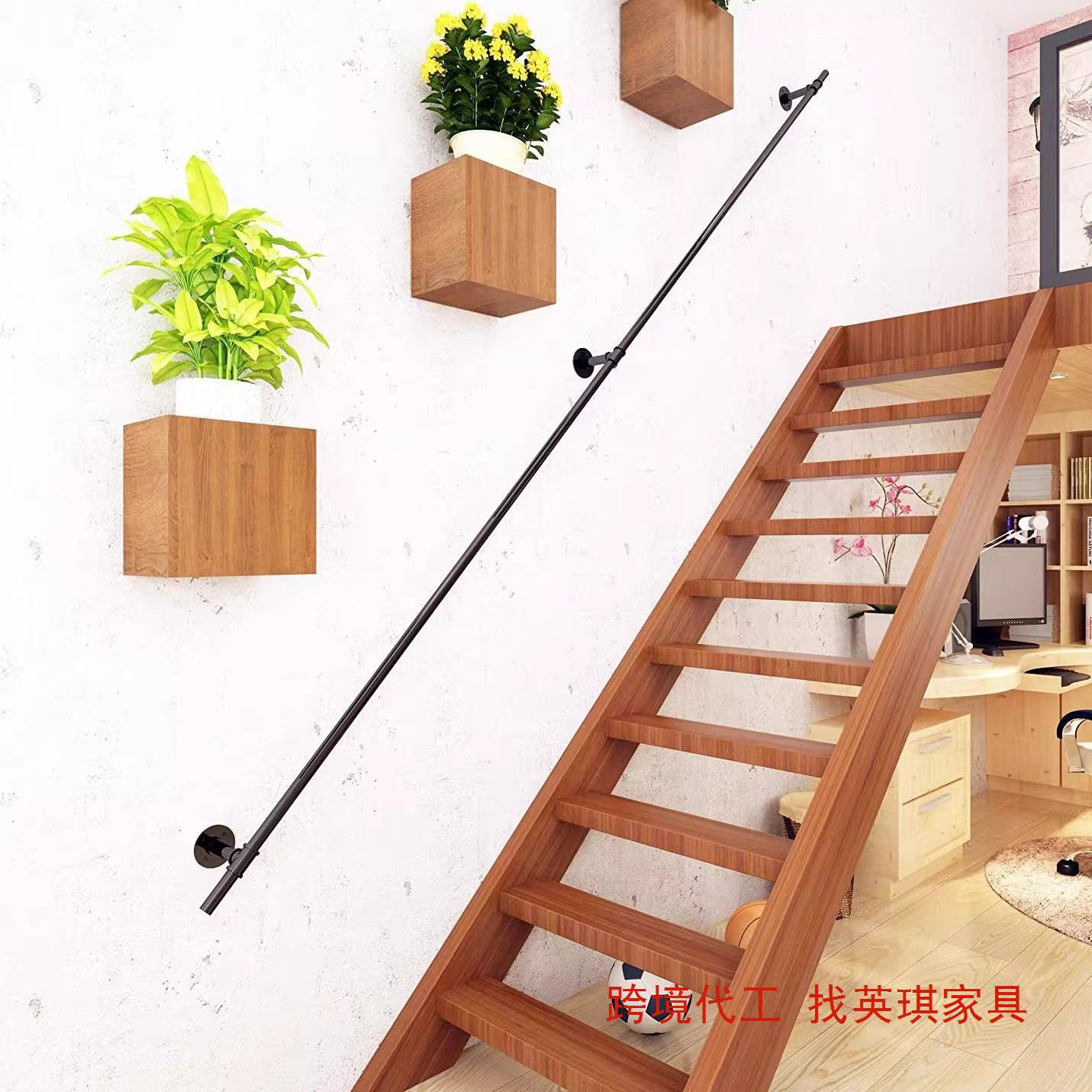 跨境美式loft水管楼梯扶手铁艺工业风扶手复古家用栏杆拉手靠墙把