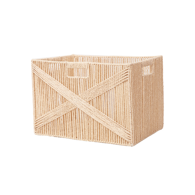 Tres botones beige almacenamiento de cuerda de papel de mano nuevo producto cuerda de papel púrpura almacenamiento de bocadillos libros juguetes cosméticos canasta de almacenamiento