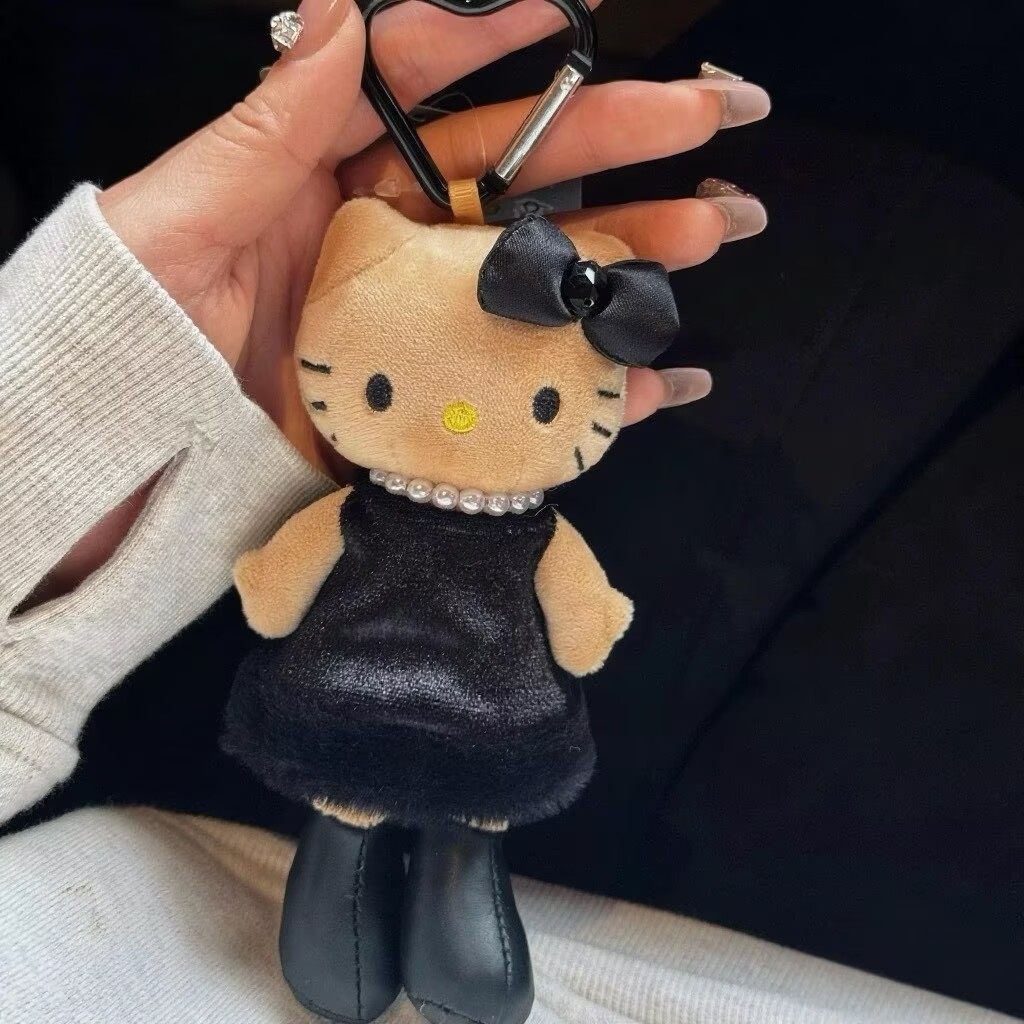 Cute Black Kt Cat Plush Pendant for Women's Bags, Keychain, Doll Toy, Girly Bag Accessory