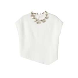 外贸批发新款欧美风  短袖圆领不对称球饰针织3921033