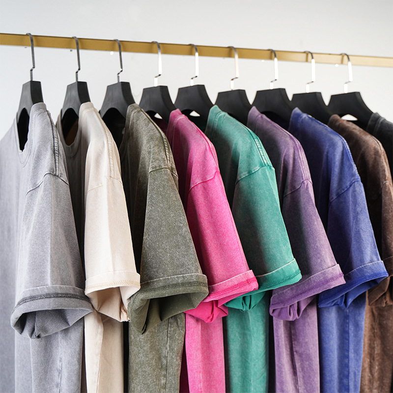 230g de tamaño europeo americano suelto y desgastado retro lavado camiseta de manga corta para hombres y mujeres camiseta de algodón de color sólido sin impresión