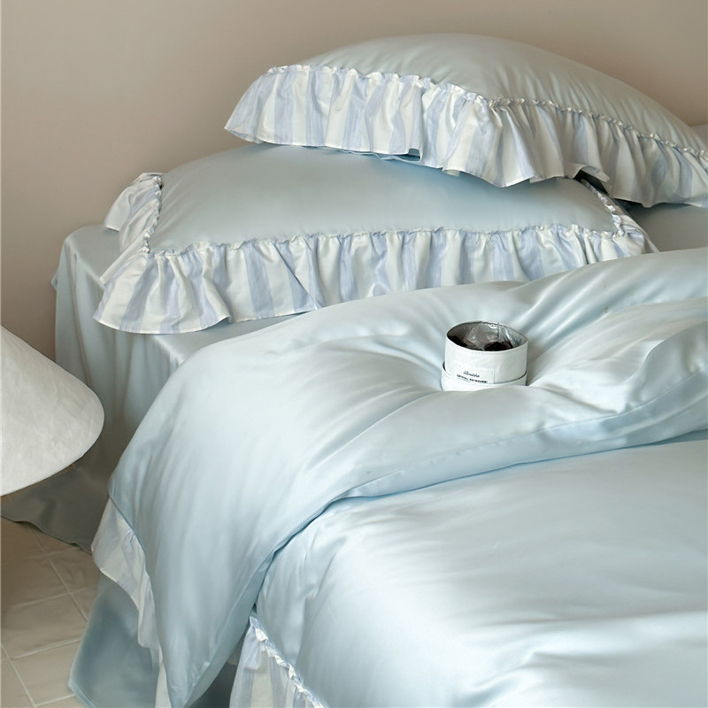 Jogo de roupa de cama verão tencel com renda estilo coreano_voghion.com