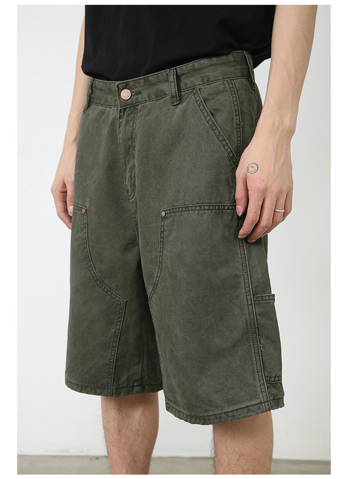 Quần short nam denim ống rộng , lưng cao thoải mái mặc mùa hè — Màu cà phê, Màu xanh lá, Màu đen chi tiết 7