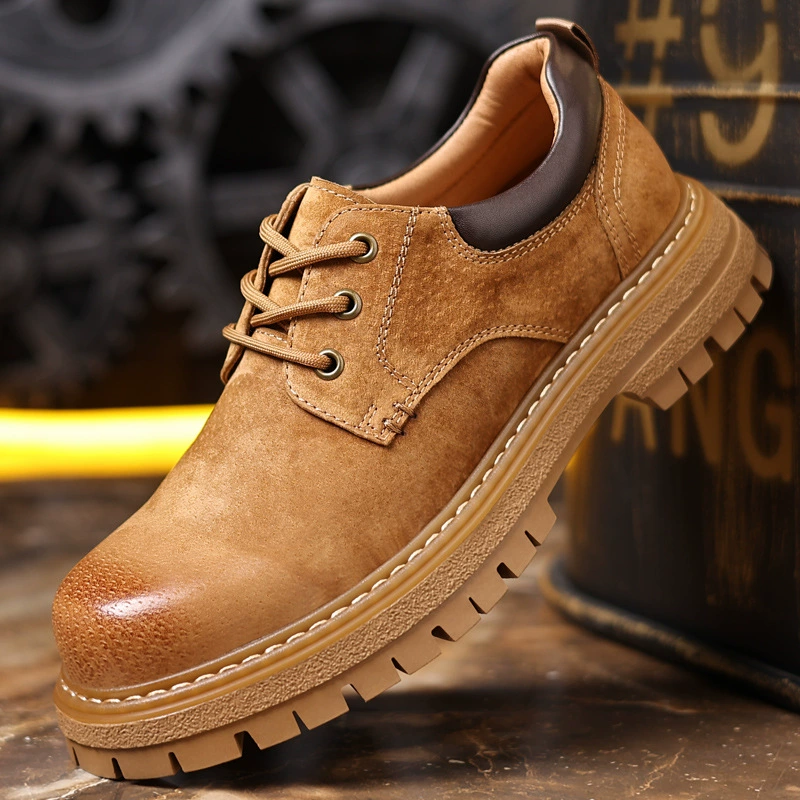 2024 новые мужские туфли из свиной кожи дышащие повседневные туфли толстые подошвы круглые головы удобные дикие говяжьи подошвы мужские туфли толстые подошвы