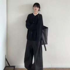 韩系学院风显瘦黑色针织开衫外套女秋季新款宽松设计感小众上衣