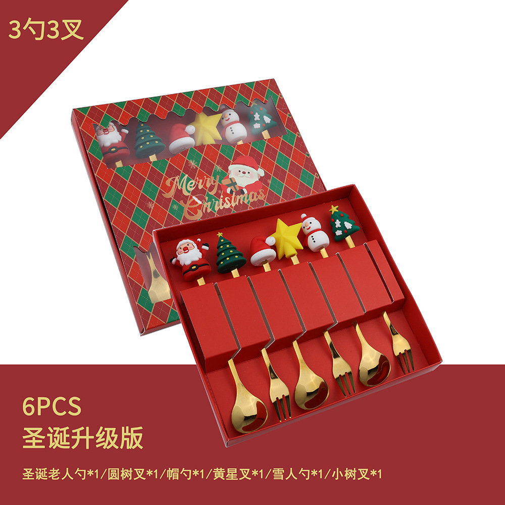 W juego de cuchara de Navidad transfronteriza dibujos animados lindo divertido muñeco de nieve cuchara postre de Navidad creativo cuchara tenedor vajilla de regalo