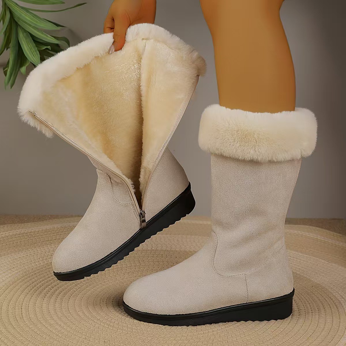 2025, botas de nieve de invierno para mujeres, botas Martin gruesas antideslizantes, botas de algodón con cremallera lateral caliente para mujeres