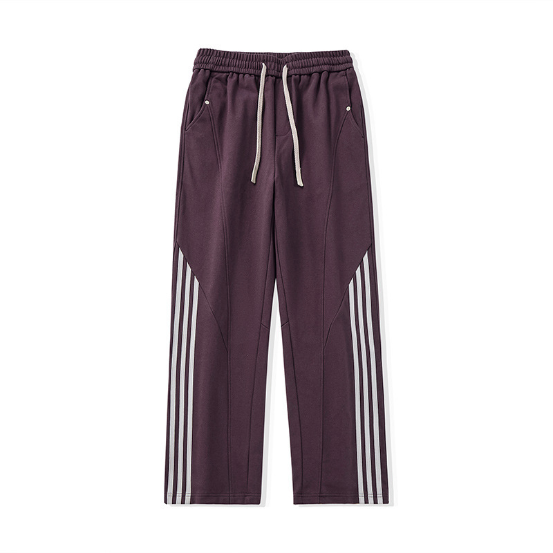 Pantalones a rayas americanos de alta calle para hombres 2025 otoño recto de tendencia cilíndrico de diseño deportivo relajado pantalones casuales de niebla púrpura image 5
