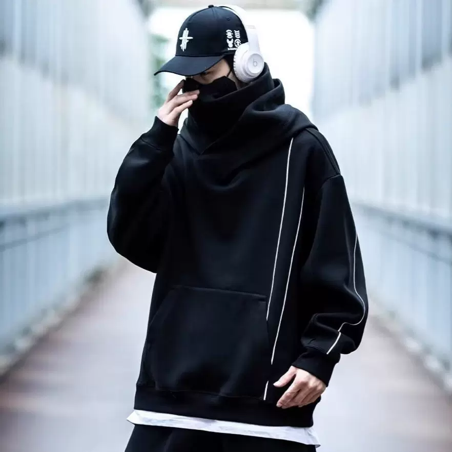 国潮牌高领美式卫衣男女秋冬新款重磅加厚保暖连帽情侣上衣外套