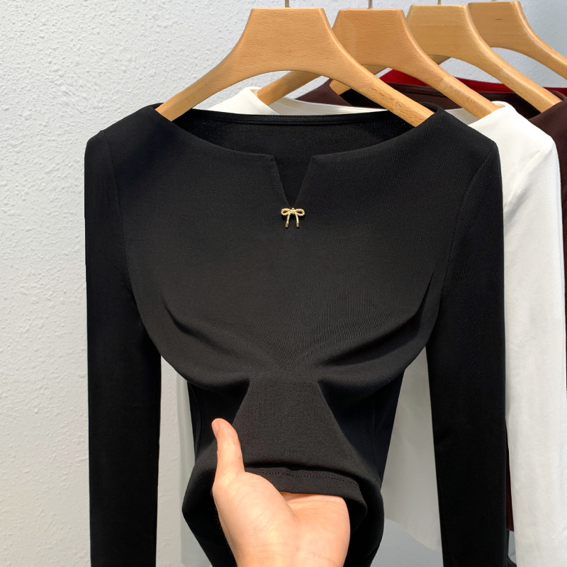 Camisa de fondo delgada para mujeres 2023 nuevas mujeres elegante fuera del hombro de manga larga Camiseta retro Cintura interior apretada top image 10