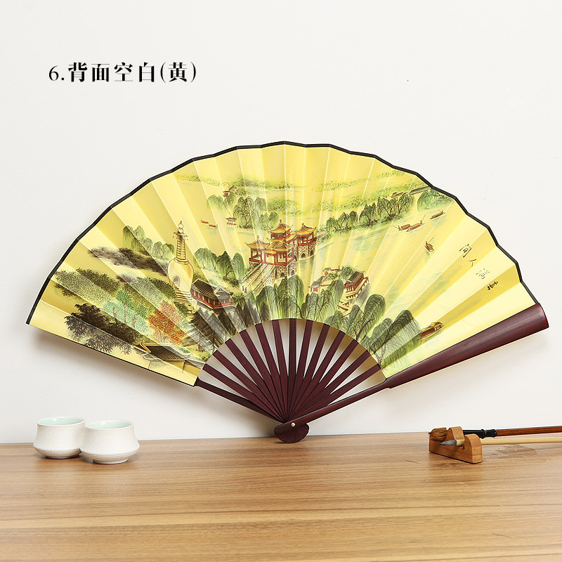 Bambú-como Rosewood Hanfu ventilador antiguo estilo plegable ventilador de seda estilo chino ventilador 10-pulgadas Xuan papel plegable ventilador publicidad ventilador venta al por mayor