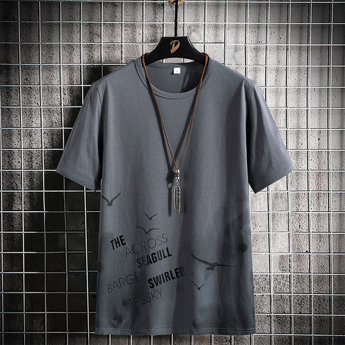 Summer Brand Short Sleeve T-Shirt for Men Korean Style Trendy Youth Student Versatile Loose Round Neck Printed Half Sleeve T-Shirt