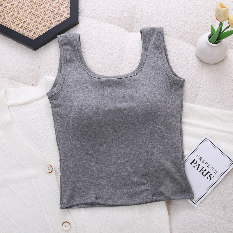 Primavera y verano nuevo chaleco de todo fósforo de color sólido para mujer, espalda hermosa, delgado con almohadilla para el pecho, ropa interior de talla grande, top sin mangas