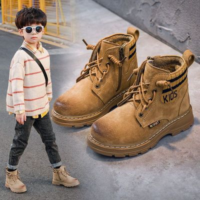 儿童皮靴男童马丁靴男童单靴2022秋冬新款靴子男孩加绒加厚雪地靴