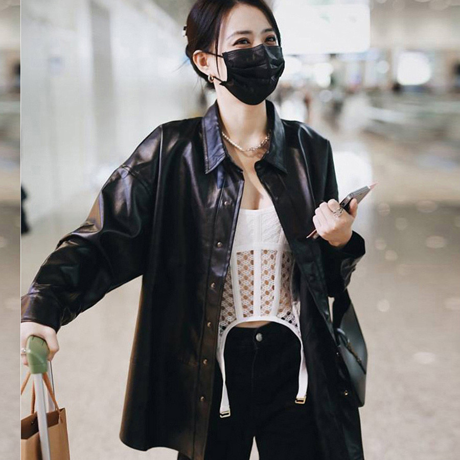 Celebrity-Style Haining Genuine Leather Jacket for Women, Loose Mid-Length with Belt, Special Sheepskin Coat with Belt Style