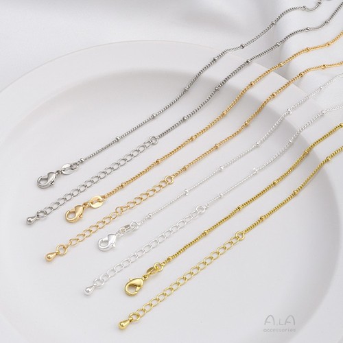 Color-preserving JF14K steel stamp package real gold finished necklace flat O separated bead chain water drop extension chain 45 cm clavicle neck chain