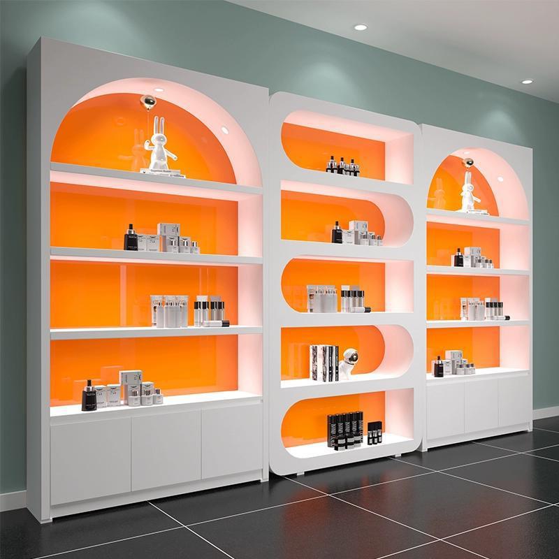 烤漆时尚化妆品展示柜院产品柜直播间鞋子包包展示柜护肤品异形柜