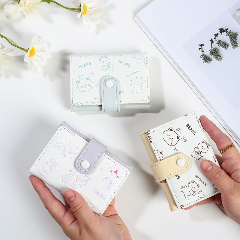 Korean Style Wallet for Women, Short, Compact, Cute, Ultra-Thin, 70% off Stack Money Clip, Cartoon Print, Light Luxury, Student Coin Purse