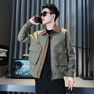 Workwear Lapel Jacket Men's 2025 New Spring Splicing High-End Top American Bomber Jacket