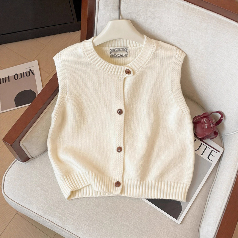 French-Style White Layered Vest Cardigan Sweater for Women, Early Autumn Slimming Loose Versatile Knitted Vest Top