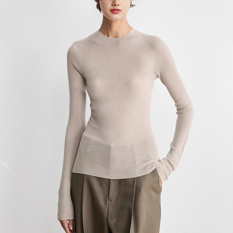 In Stock Un120's Machine Washable Fine Wool 18-Needle Seamless Knitted Bottoming Shirt Top All-In-One Wool Wool