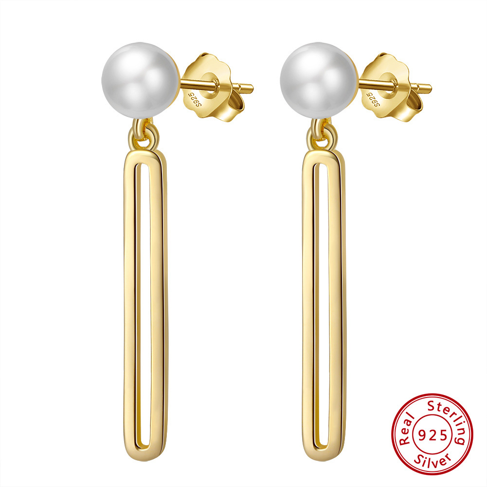 7g Weight 0.03µm Gold Plating Thickness 1 Pair 925 Sterling Silver Freshwater Pearl Rectangle Drop Earrings