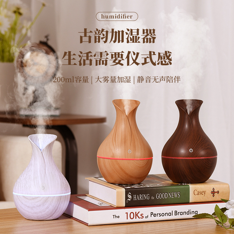 Nuevo producto antiguo estilo antiguo humidificador de vasijas de flores luces coloridas luces de atmósfera adornos de regalo silencioso humidificador de niebla grande
