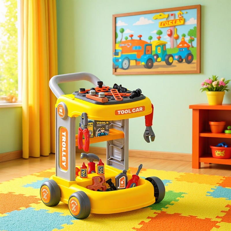 Transfronterizos niños simulación postres kits de atención médica herramientas de limpieza cubiertos de cocina carro juguetes