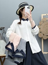 森系文艺撞色舒适棉纱开衫长袖衬衫 女2025秋装新款休闲上衣 7746