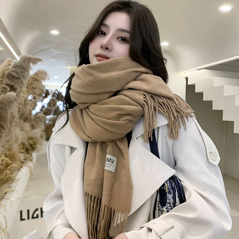 Scarf knitted, solid velvet cashmere look, 200×70 cm, thickened Korean demi‑season