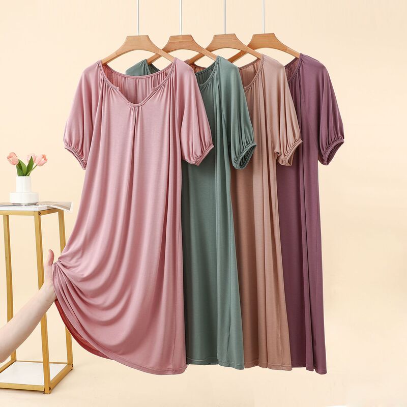 Modal Loose Dress for Women, Summer Thin Style, Short-Sleeve A-Line Dress, Plus Size, Slimming Home Wear, Large Hem Dress