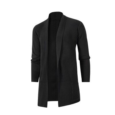 Men's Clothing Men's Casual Long Sleeve Knit Cardigan With Lapel Collar, Slim Fit Mid-Length Open Front Sweater For Stylish Urban Wear_voghion.com