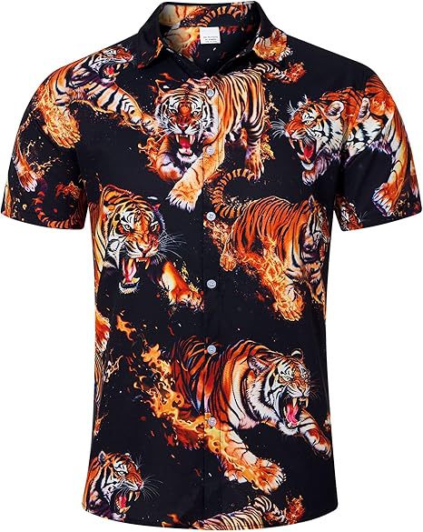 Divertido animal lindo 3D impresión digital hombre calle suelta salvaje manga corta solapa botón camisa hawaiana
