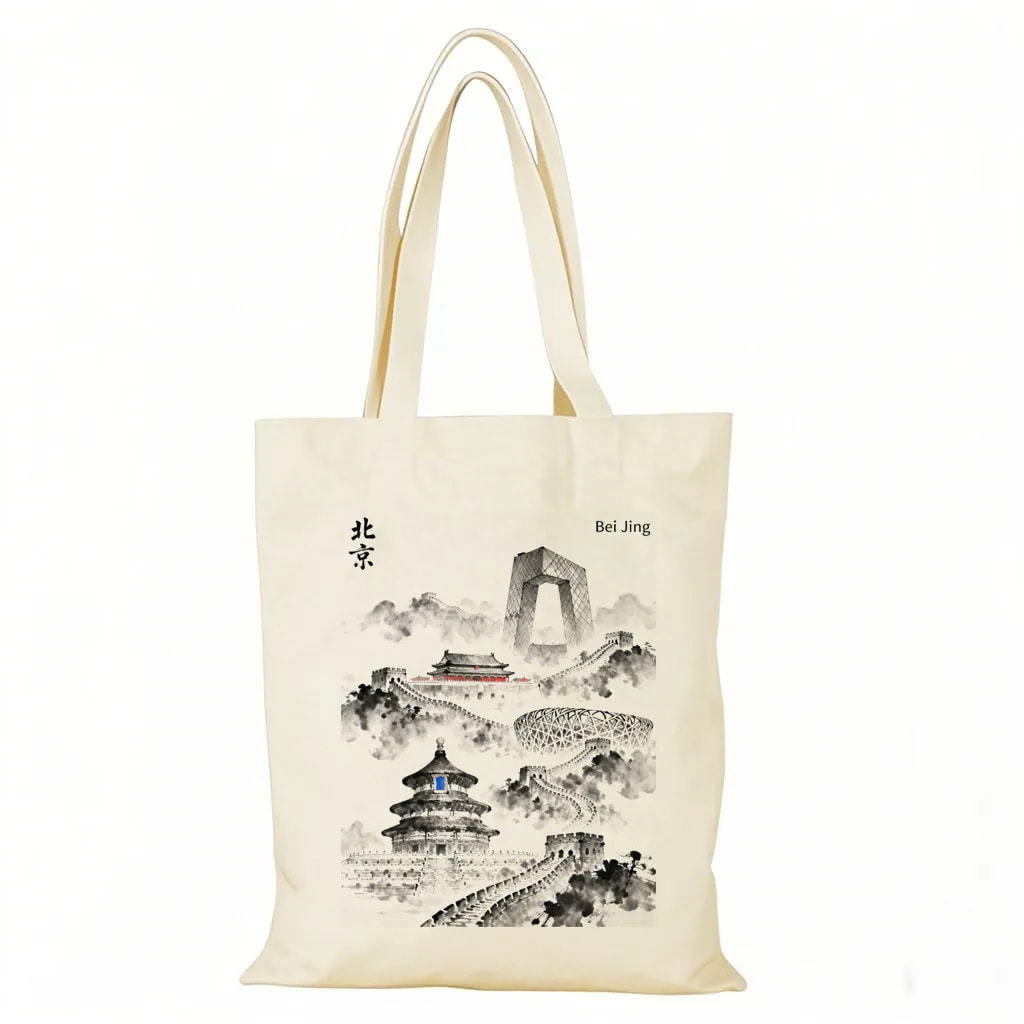 Bolsa de lienzo de Beijing, bolsa de lienzo de la ciudad, bolsas de lienzo para dibujar, bolsas de compras ecológicas de gran capacidad personalizadas