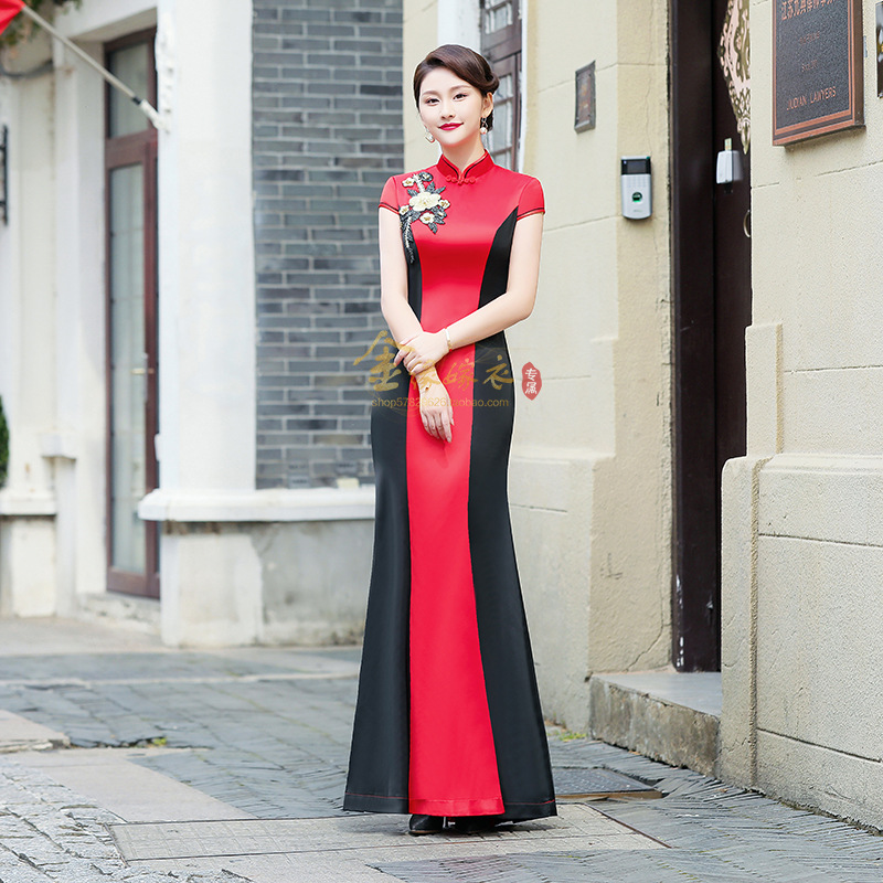 收腰时尚性感修身鱼尾改良法式军阀太太旗袍裙老上海名媛年轻款