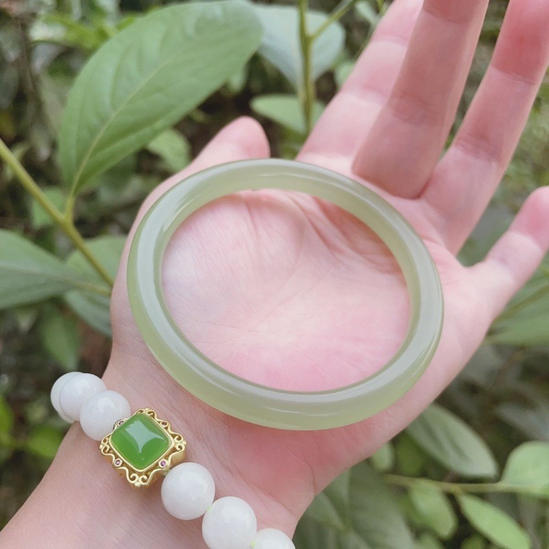 Vòng tay ngọc Hetian tự nhiên Tân Cương – nước hồ xanh Thanh Hải, băng trong xanh nhạt — 60.61mm, 58.59mm, 64mm, 54.55mm chi tiết 3