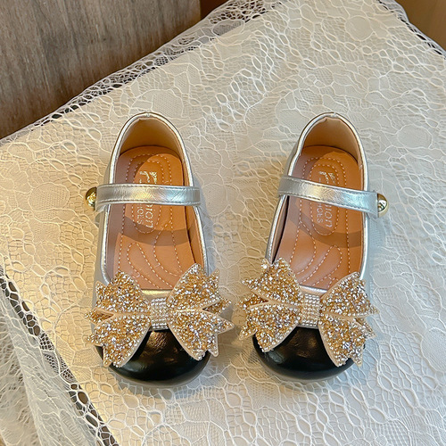 Girls 'high-heeled leather shoes, princess shoes, summer new children's crystal shoes, and fashionable dress