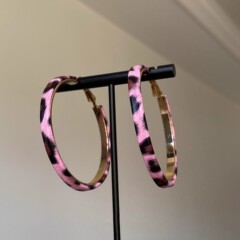 芭比粉色豹纹大圈圈耳圈高级感小众设计耳环独特气质耳饰